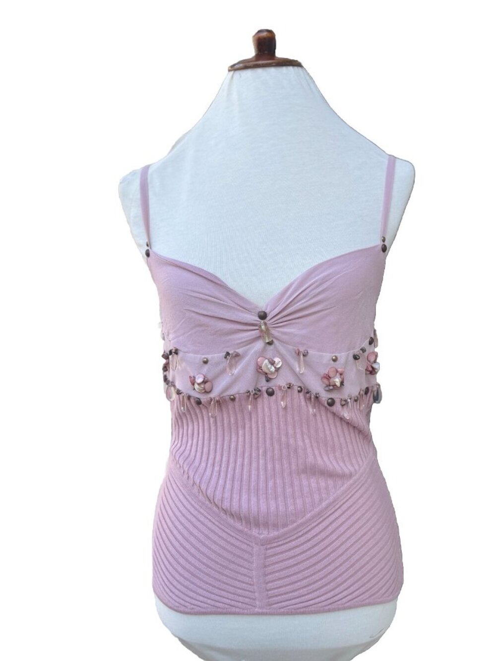 M. Kenson Scarlet Petal Beaded Silk Camisole Top Pink Cutout Back XS-L NWT - Picture 11 of 11